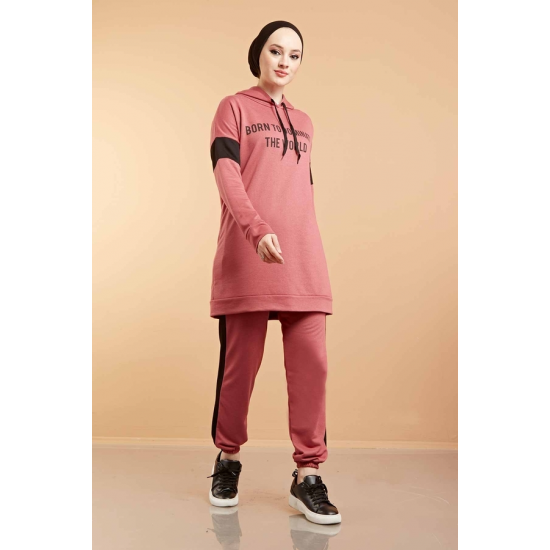  Hooded Printed Sports Suit Rose 