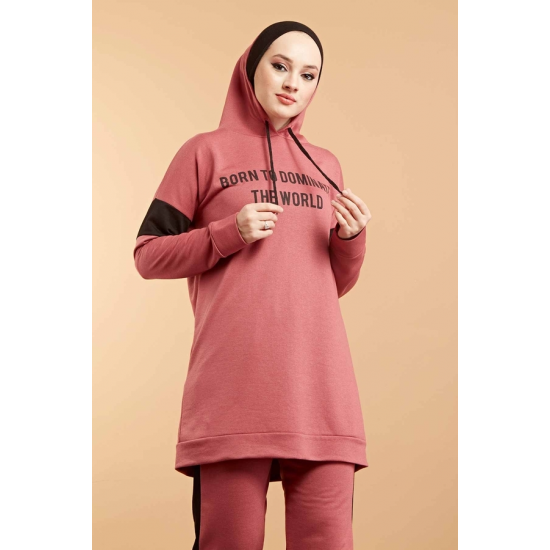  Hooded Printed Sports Suit Rose 