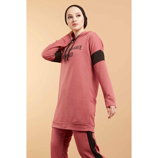  Hooded Printed Sports Suit Rose 