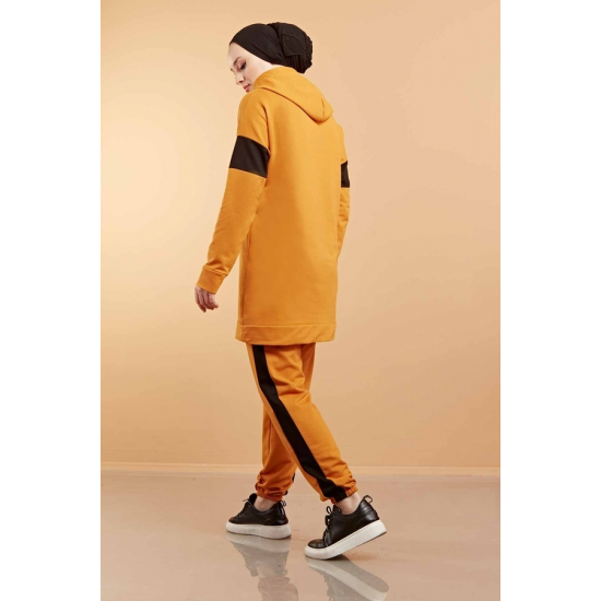  Hooded Printed Sports Suit Mustard Color