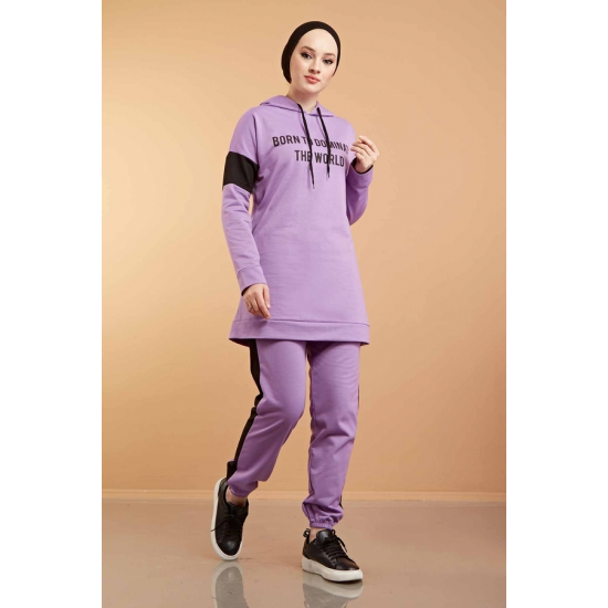 Hooded Printed Sports Suit Lilac