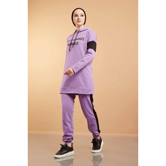 Hooded Printed Sports Suit Lilac