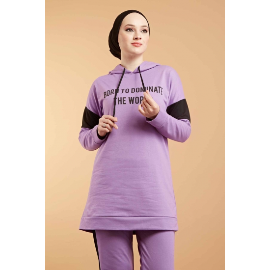 Hooded Printed Sports Suit Lilac