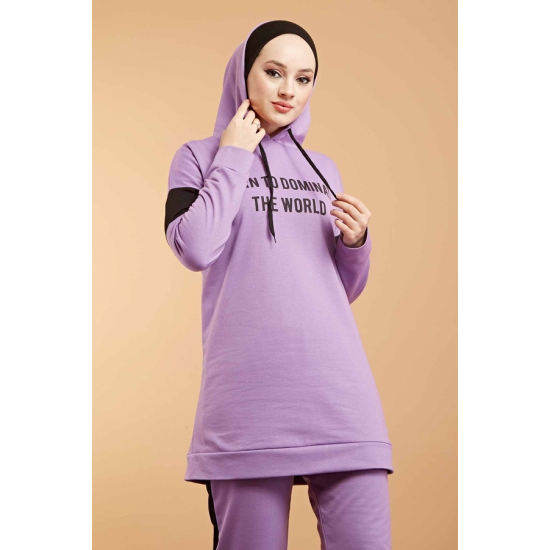 Hooded Printed Sports Suit Lilac