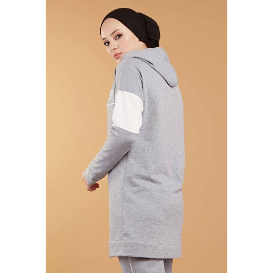 Hooded Printed Sports Suit Grey Color