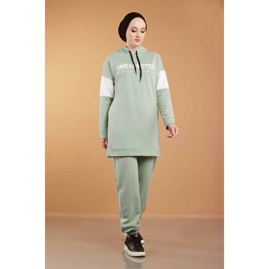 Hooded Printed Sports Suit Mint