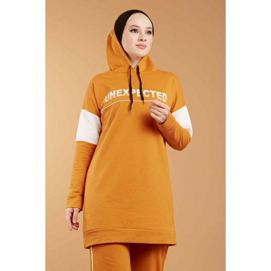  Hooded Printed Sports Suit Mustard Color