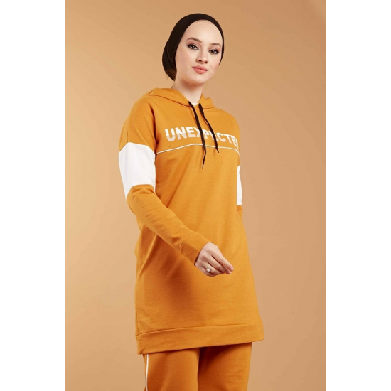  Hooded Printed Sports Suit Mustard Color