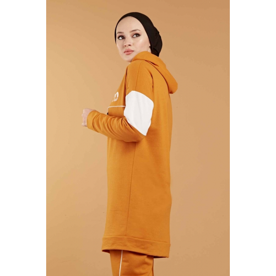  Hooded Printed Sports Suit Mustard Color