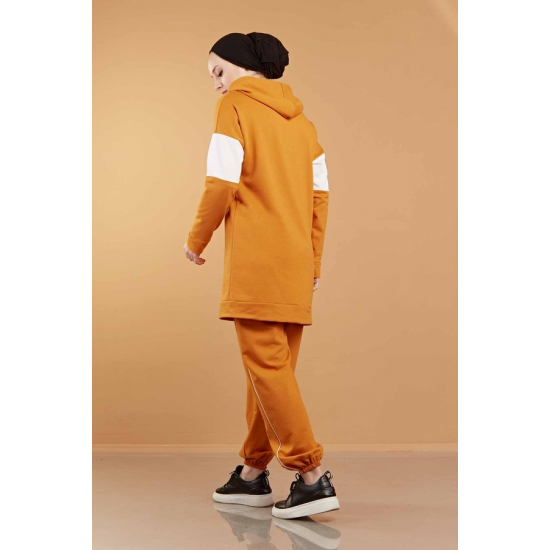  Hooded Printed Sports Suit Mustard Color