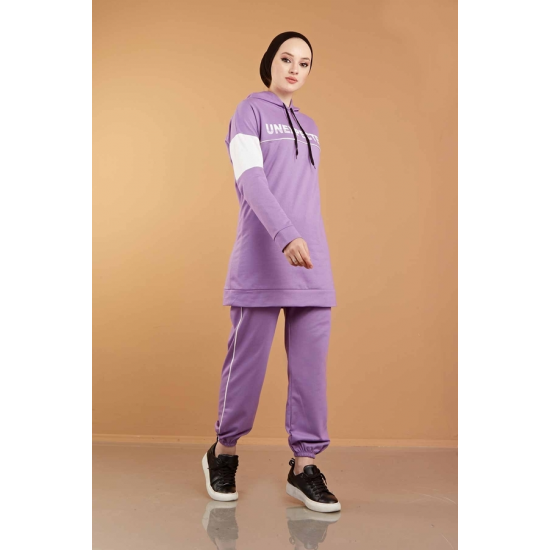 Hooded Printed Sports Suit Lilac