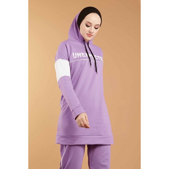 Hooded Printed Sports Suit Lilac