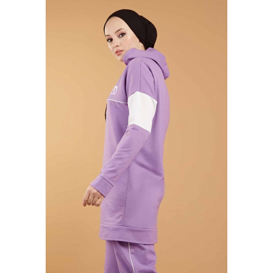 Hooded Printed Sports Suit Lilac