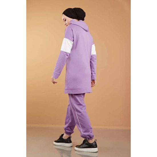 Hooded Printed Sports Suit Lilac