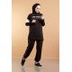  Hooded Printed Sports Suit Black Color