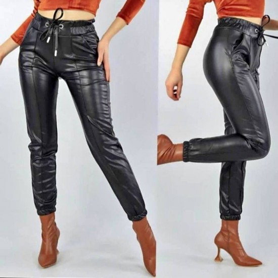Black leather women pants
